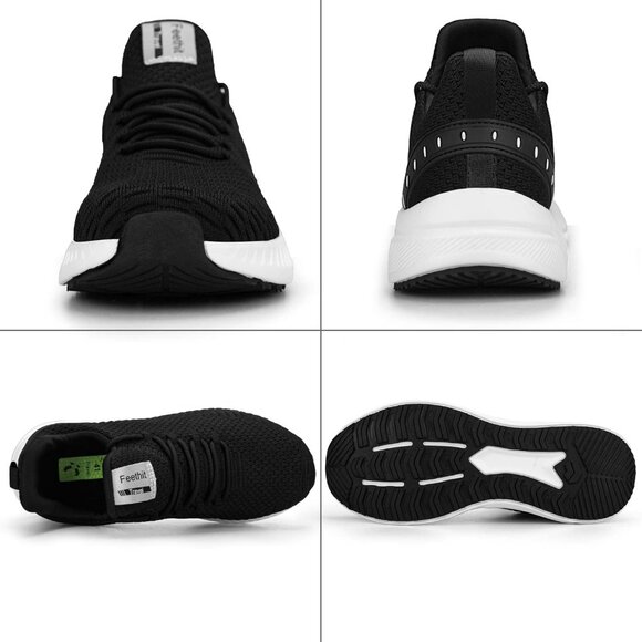 Men's Black White Non Slip Lightweight Workout Breathable Mesh Fashion Sneakers - Picture 5 of 6